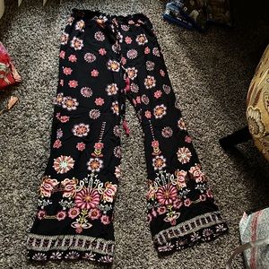 Angie boho red and black daisy flower pattern palazzo pants